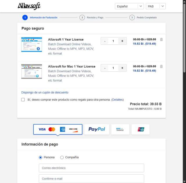 Allavsoft checkout page showing Allavsoft coupon code box | Screenshot taken by SimplyCodes community member on Apr 23, 2025