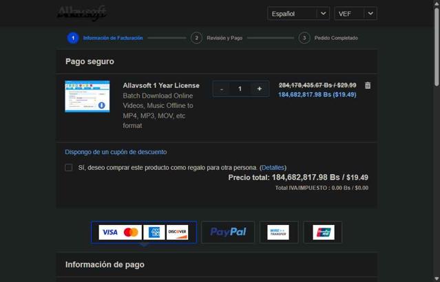 Allavsoft checkout page showing Allavsoft coupon code box | Screenshot taken by SimplyCodes community member on May 22, 2025