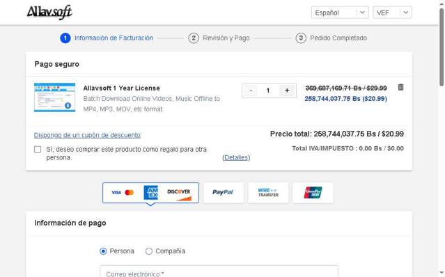 Allavsoft checkout page showing Allavsoft coupon code box | Screenshot taken by SimplyCodes community member on Jul 30, 2025