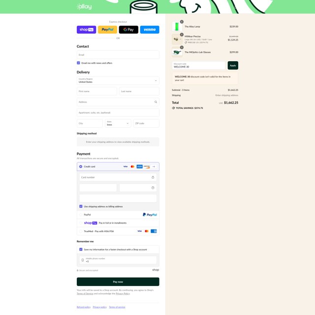 Allay Lamp checkout page showing Allay Lamp discount code box | Screenshot taken by SimplyCodes community member on Jul 27, 2025