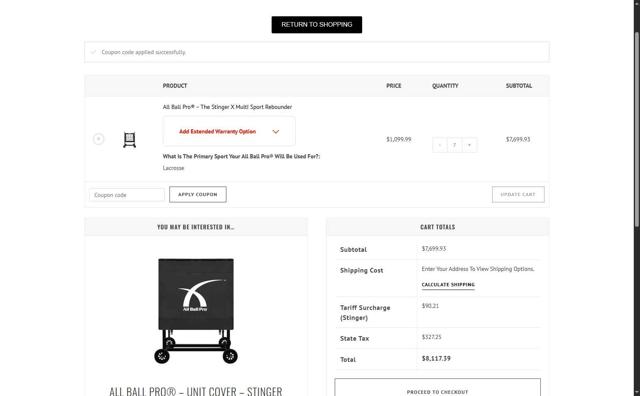 All Ball Pro checkout page showing All Ball Pro discount code box | Screenshot taken by SimplyCodes community member on Jul 7, 2025