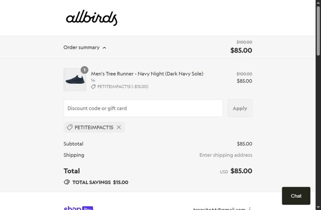 Allbirds checkout page showing Allbirds discount code box | Screenshot taken by SimplyCodes community member on Aug 28, 2025