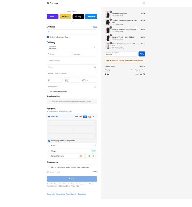 All Citizens checkout page showing All Citizens discount code box | Screenshot taken by SimplyCodes community member on Aug 28, 2025