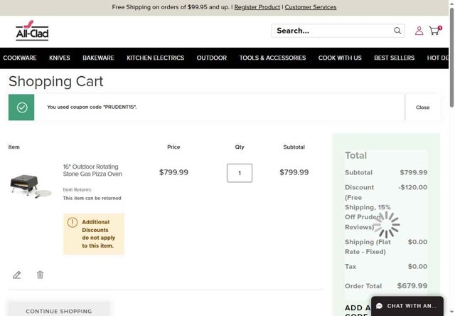 All-Clad checkout page showing All-Clad promo code box | Screenshot taken by SimplyCodes community member on Sep 4, 2025