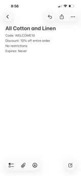 All Cotton and Linen coupon verification screenshot