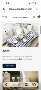 All Cotton and Linen coupon verification screenshot