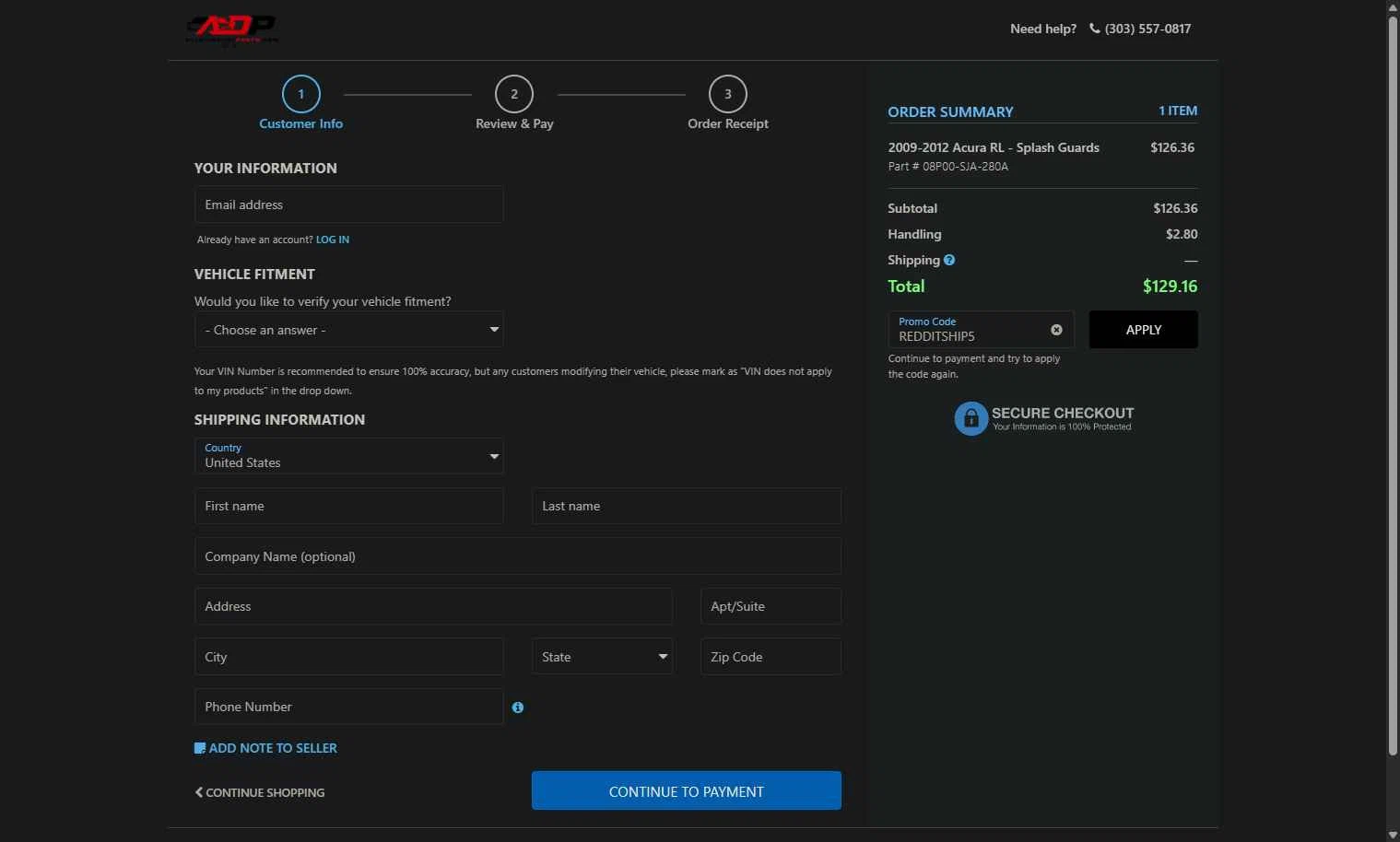 AllDiscountParts.com checkout page showing AllDiscountParts.com promo code box | Screenshot taken by SimplyCodes community member on Dec 20, 2025