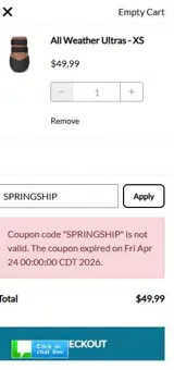 SPRINGSHIP coupon verification screenshot