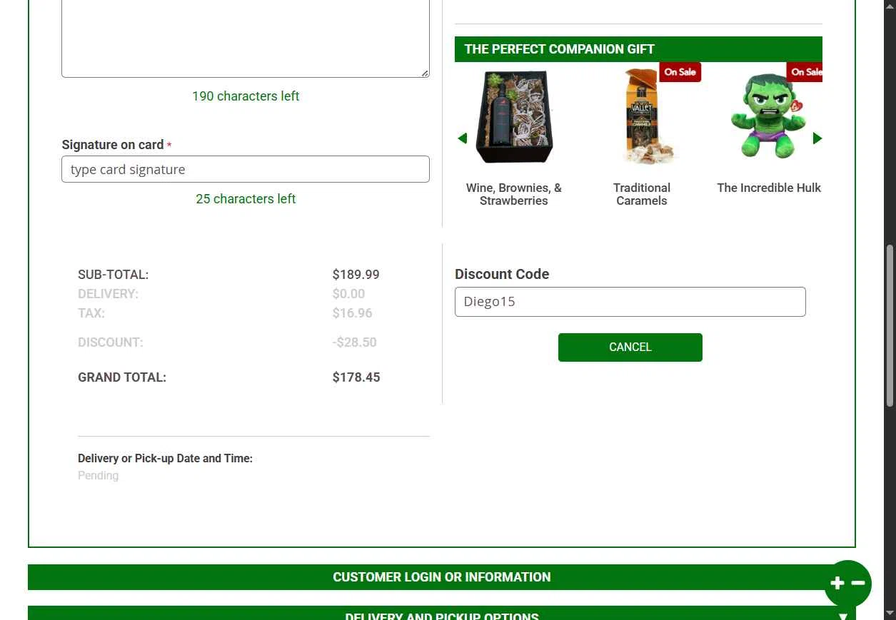 Allen's Flower Market checkout page showing Allen's Flower Market promo code box | Screenshot taken by SimplyCodes community member on Dec 13, 2025