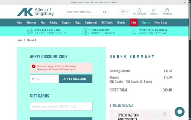 Allens of Kingsbury checkout page showing Allens of Kingsbury discount code box | Screenshot taken by SimplyCodes community member on Aug 12, 2025
