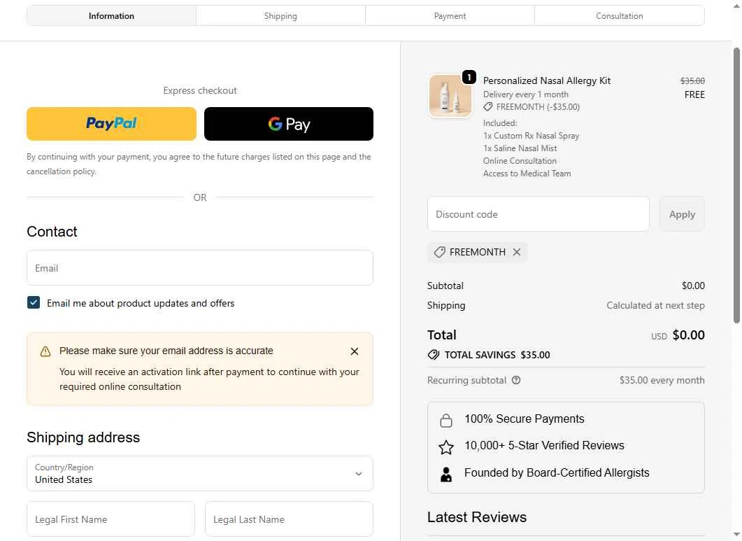 Allermi checkout page showing Allermi discount code box | Screenshot taken by SimplyCodes community member on Oct 8, 2025