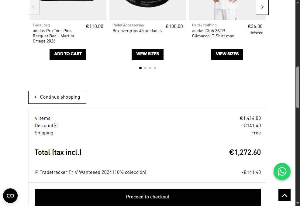 All For Padel checkout page showing All For Padel promo code box | Screenshot taken by SimplyCodes community member on Jan 1, 2026