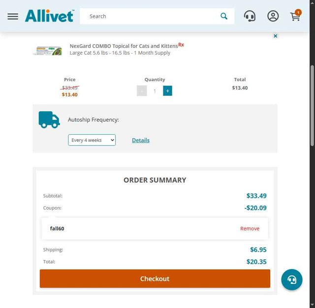 Allivet checkout page showing Allivet promo code box | Screenshot taken by SimplyCodes community member on Sep 7, 2025