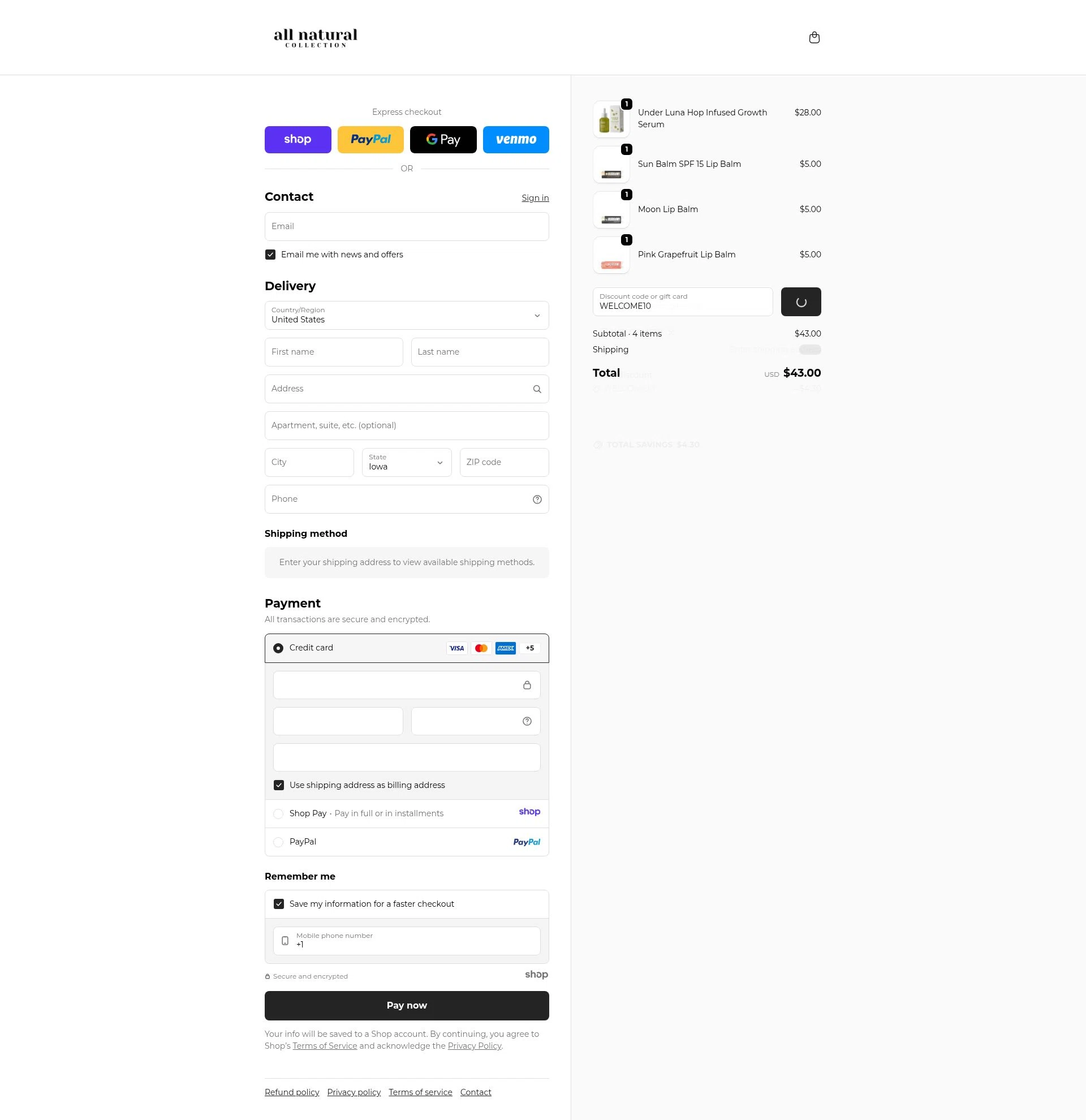 All Natural Collection checkout page showing All Natural Collection promo code box | Screenshot taken by SimplyCodes community member on Dec 23, 2025