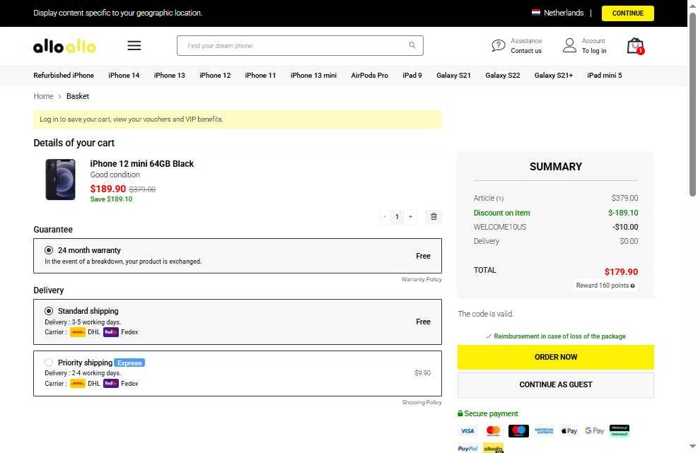Allo Allo checkout page showing Allo Allo promo code box | Screenshot taken by SimplyCodes community member on Dec 8, 2025