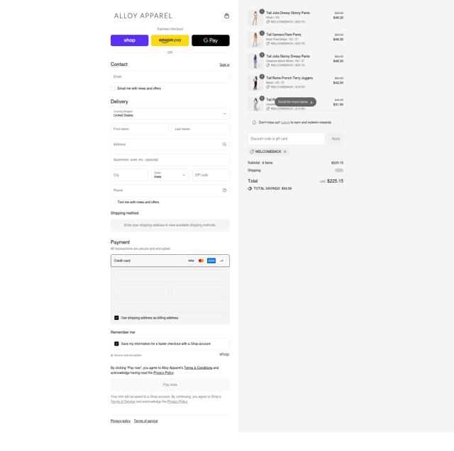 Alloy Apparel checkout page showing Alloy Apparel coupon code box | Screenshot taken by SimplyCodes community member on Sep 11, 2025