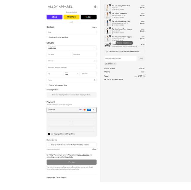 Alloy Apparel checkout page showing Alloy Apparel coupon code box | Screenshot taken by SimplyCodes community member on Sep 11, 2025