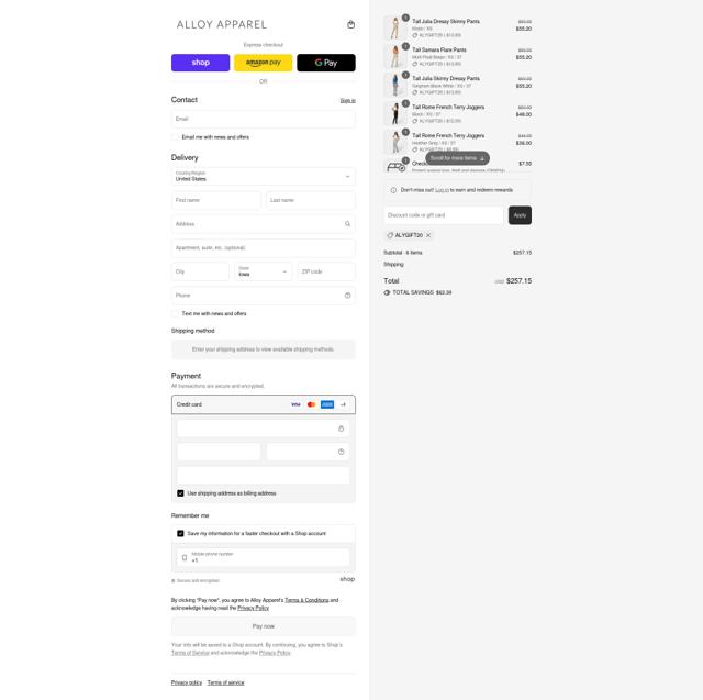 Alloy Apparel checkout page showing Alloy Apparel coupon code box | Screenshot taken by SimplyCodes community member on Sep 11, 2025