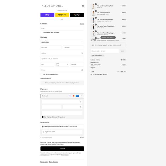 Alloy Apparel checkout page showing Alloy Apparel coupon code box | Screenshot taken by SimplyCodes community member on Sep 11, 2025