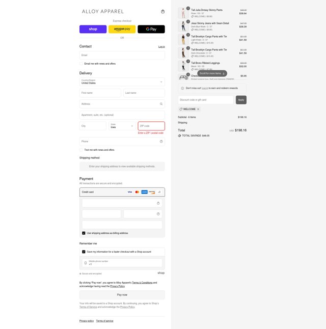 Alloy Apparel checkout page showing Alloy Apparel coupon code box | Screenshot taken by SimplyCodes community member on Aug 29, 2025