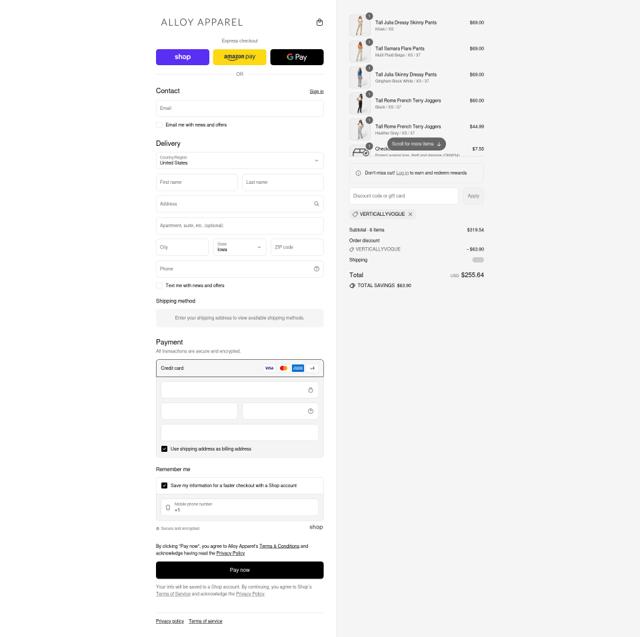 Alloy Apparel checkout page showing Alloy Apparel coupon code box | Screenshot taken by SimplyCodes community member on Sep 11, 2025