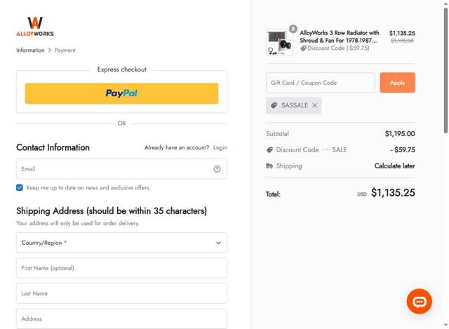 AlloyWorks checkout page showing AlloyWorks coupon code box | Screenshot taken by SimplyCodes community member on Sep 3, 2025