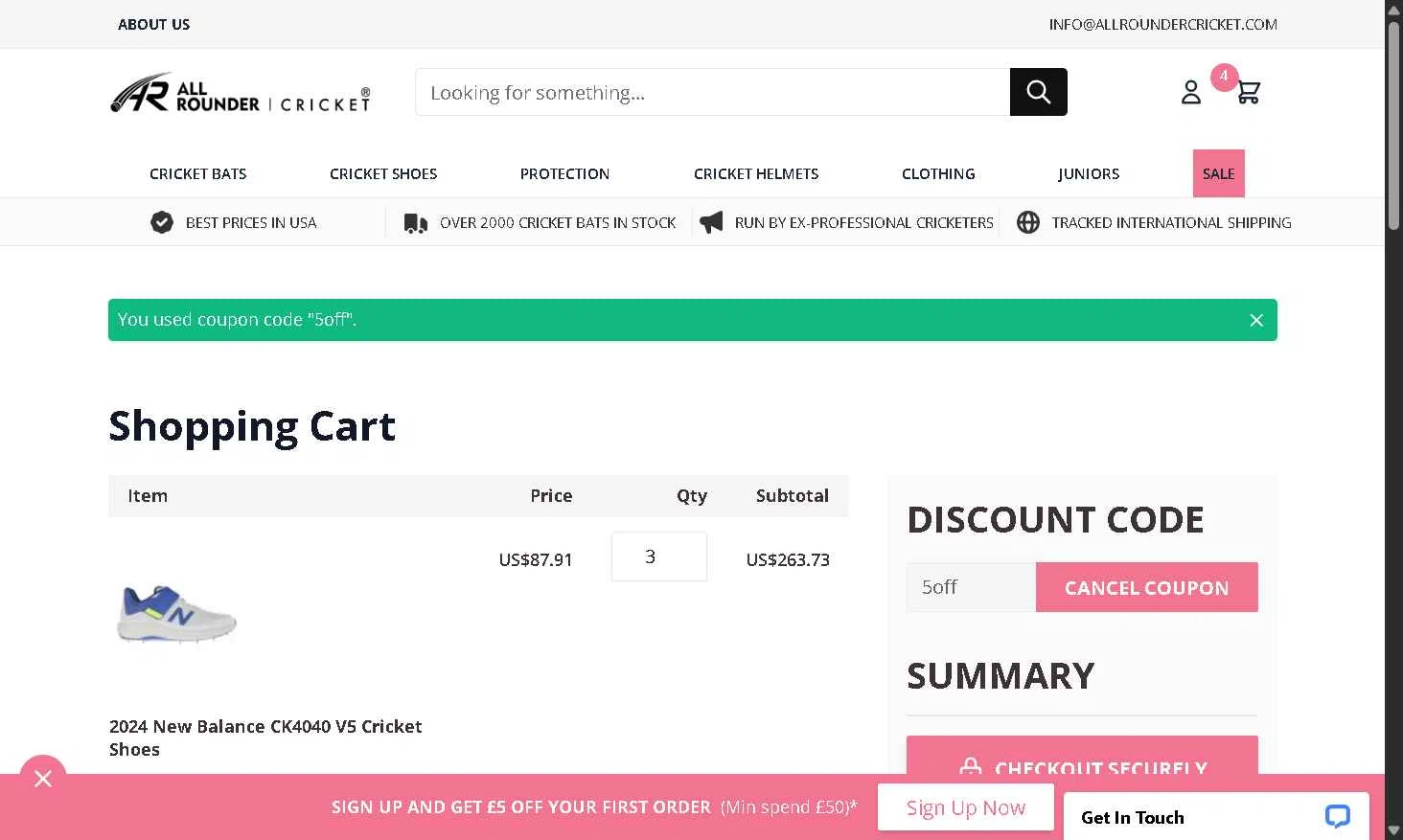 All Rounder Cricket checkout page showing All Rounder Cricket discount code box | Screenshot taken by SimplyCodes community member on Oct 18, 2025