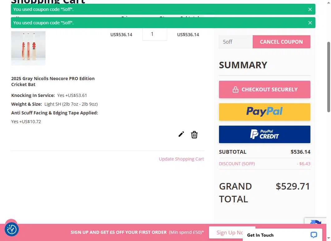 All Rounder Cricket checkout page showing All Rounder Cricket discount code box | Screenshot taken by SimplyCodes community member on Sep 19, 2025