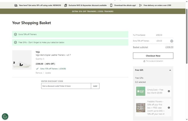 Allsole checkout page showing Allsole promo code box | Screenshot taken by SimplyCodes community member on Aug 13, 2025