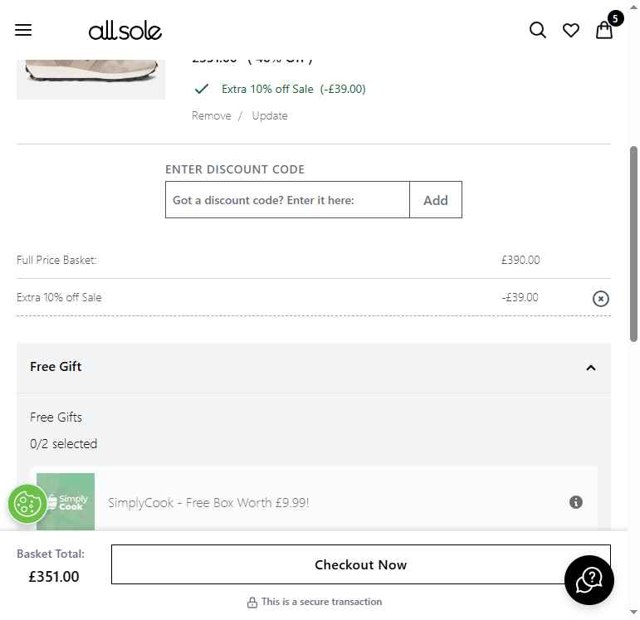Allsole checkout page showing Allsole promo code box | Screenshot taken by SimplyCodes community member on Aug 8, 2025