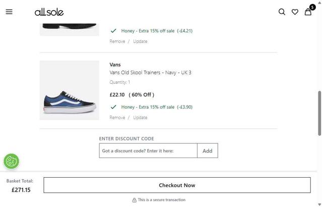 Allsole checkout page showing Allsole promo code box | Screenshot taken by SimplyCodes community member on Aug 29, 2025