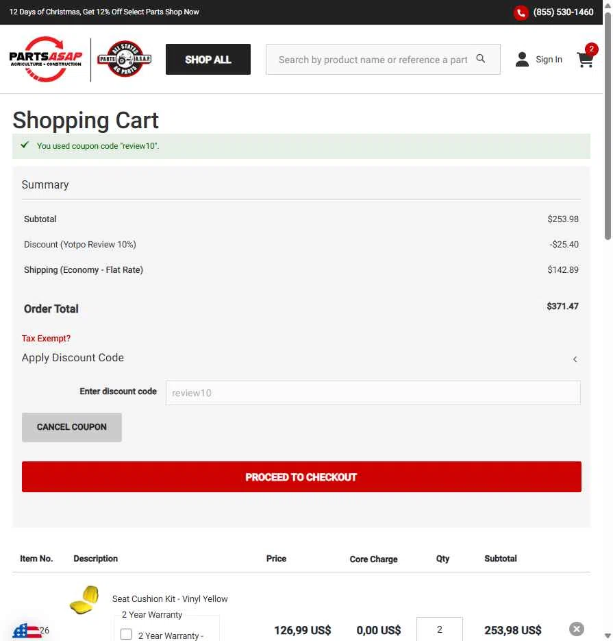 All States Ag Parts checkout page showing All States Ag Parts discount code box | Screenshot taken by SimplyCodes community member on Dec 24, 2025