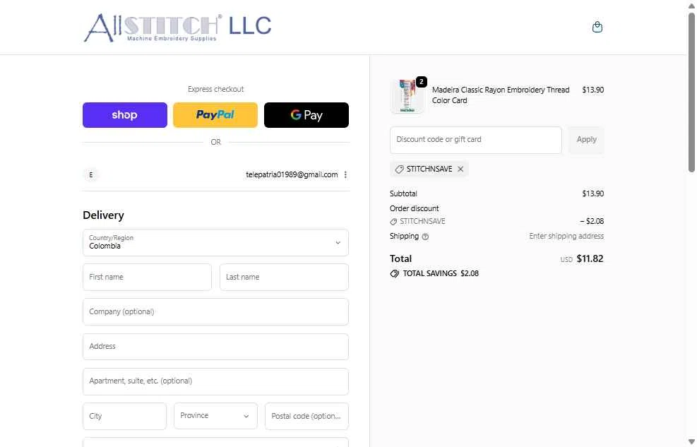 AllStitch checkout page showing AllStitch promo code box | Screenshot taken by SimplyCodes community member on Jan 17, 2026