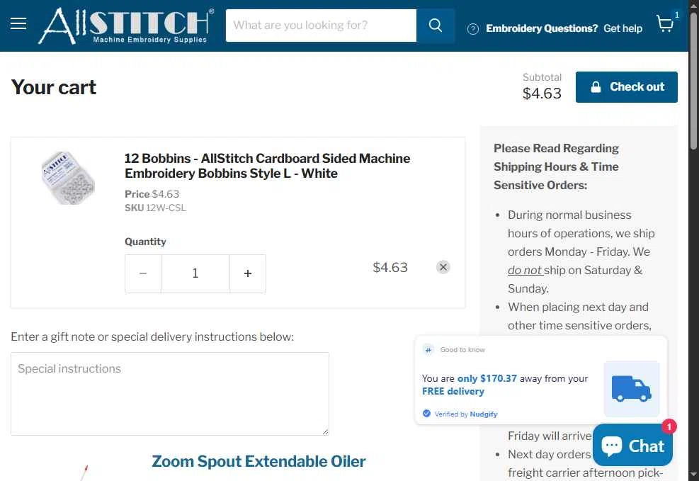AllStitch checkout page showing AllStitch promo code box | Screenshot taken by SimplyCodes community member on Jan 9, 2026