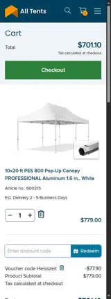 Alltents coupon verification screenshot