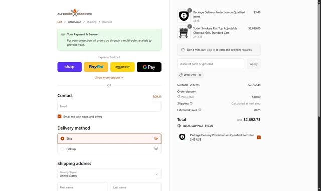 All Things Barbecue checkout page showing All Things Barbecue discount code box | Screenshot taken by SimplyCodes community member on Sep 2, 2025