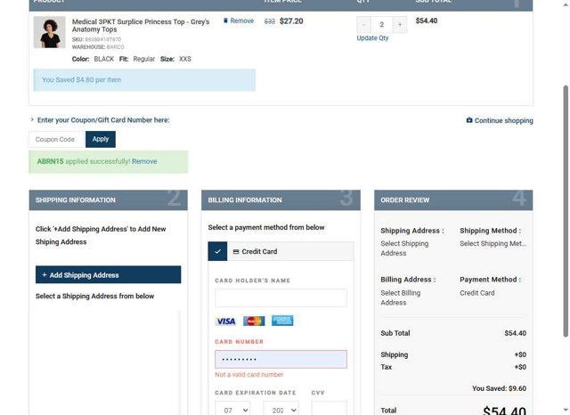 All Uniform Wear checkout page showing All Uniform Wear coupon code box | Screenshot taken by SimplyCodes community member on Jul 14, 2025