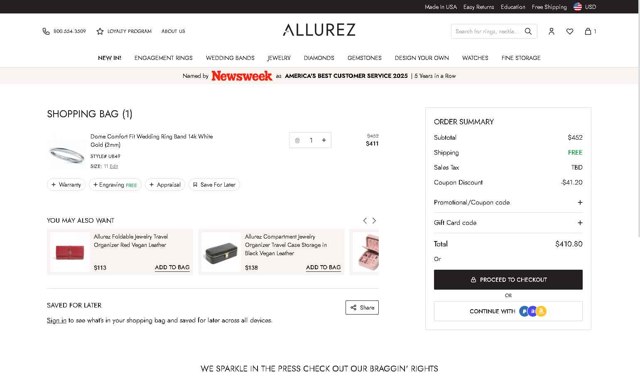 Allurez checkout page showing Allurez promo code box | Screenshot taken by SimplyCodes community member on Aug 19, 2025