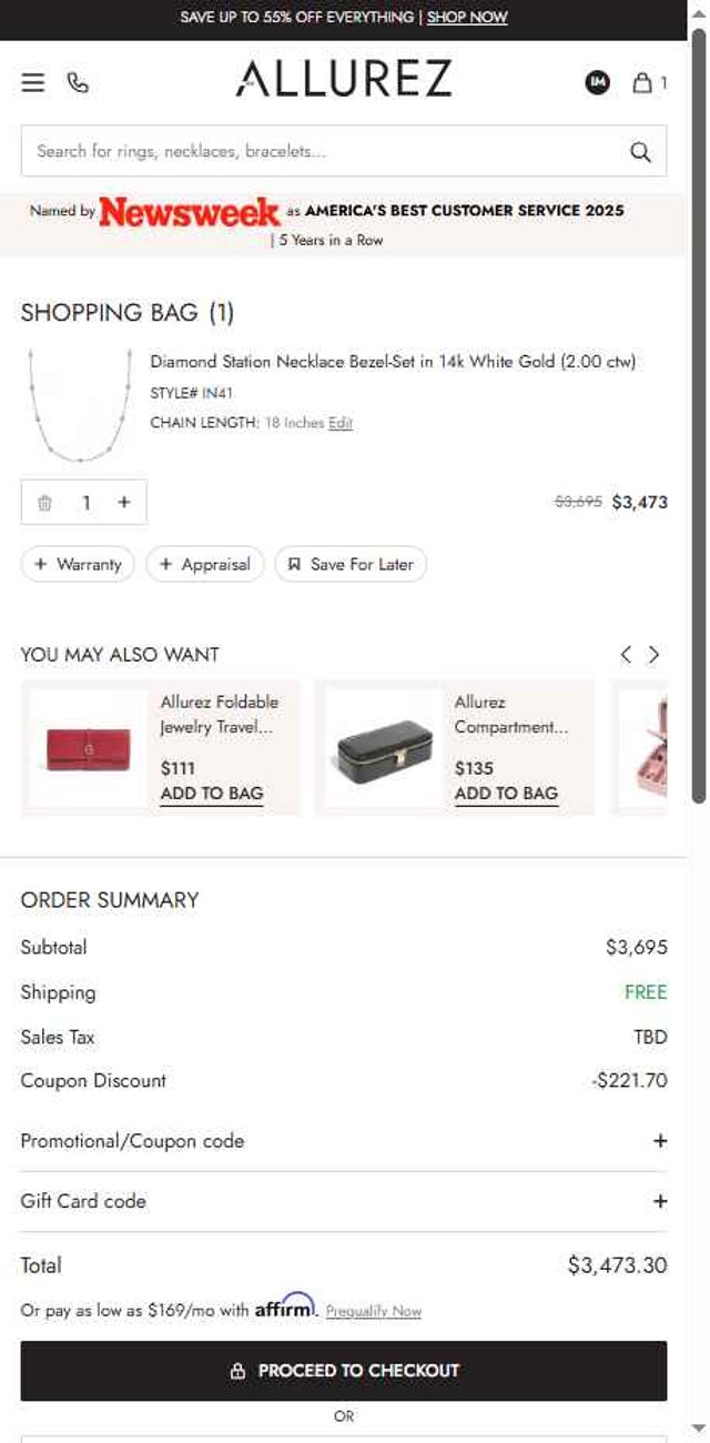 Allurez checkout page showing Allurez promo code box | Screenshot taken by SimplyCodes community member on Jul 19, 2025
