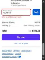 ALLWEI100 coupon verification screenshot