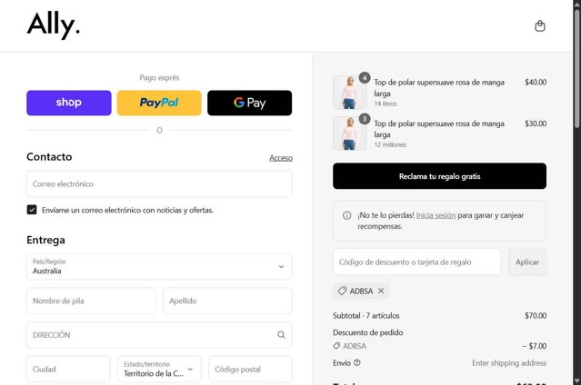 Ally Fashion checkout page showing Ally Fashion discount code box | Screenshot taken by SimplyCodes community member on Aug 29, 2025