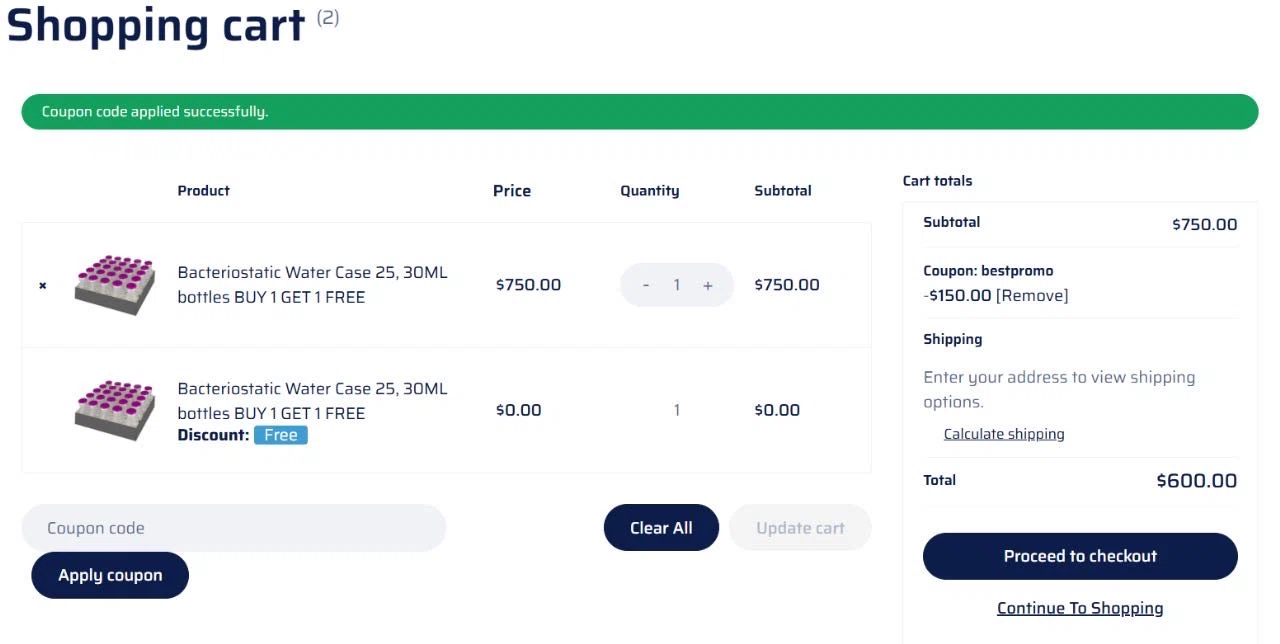 Almighty Peptides coupon code screenshot showing code bestpromo applied at Almighty Peptides checkout page. Uploaded by SimplyCodes community member SmartMaestro6327 on Nov 3, 2025