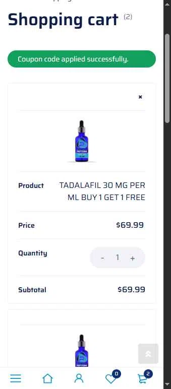 Almighty Peptides checkout page showing Almighty Peptides coupon code box | Screenshot taken by SimplyCodes community member on Jan 6, 2026