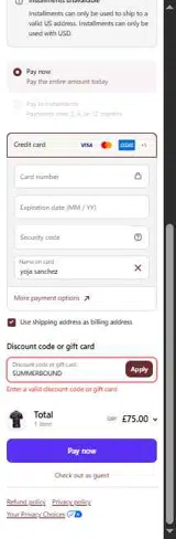 SUMMERBOUND coupon verification screenshot