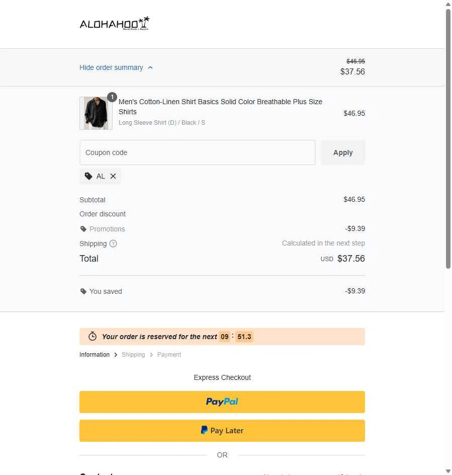 AlohaHoo checkout page showing AlohaHoo coupon code box | Screenshot taken by SimplyCodes community member on Sep 22, 2025