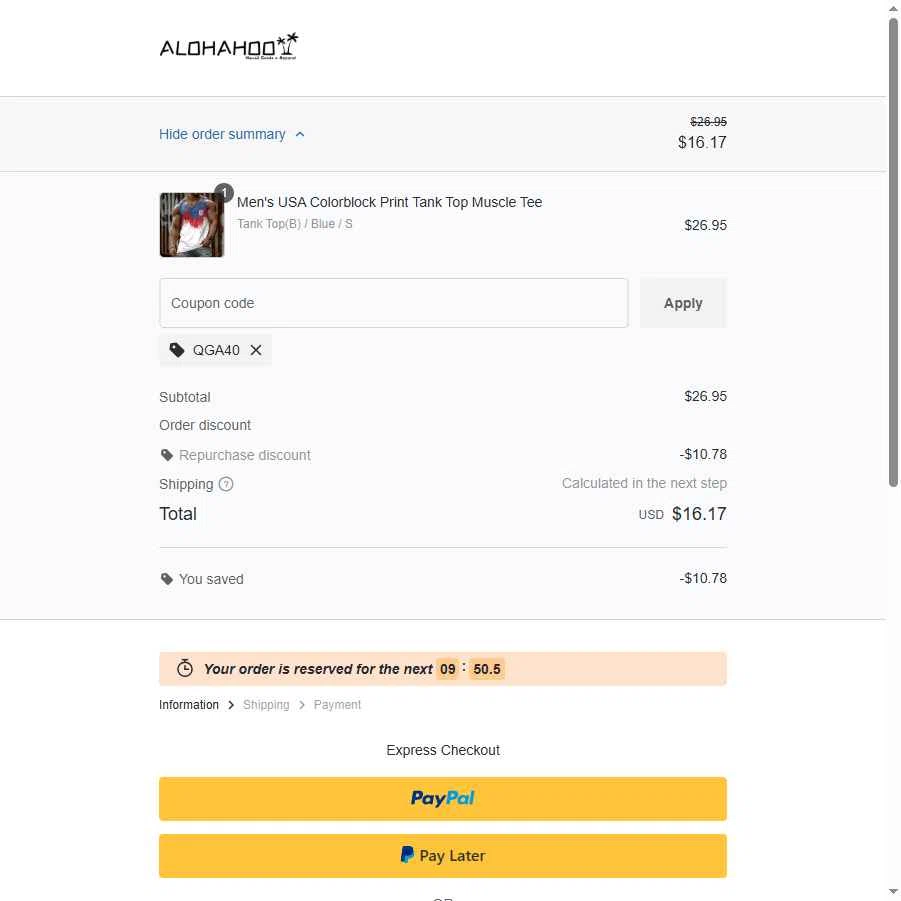 AlohaHoo checkout page showing AlohaHoo coupon code box | Screenshot taken by SimplyCodes community member on Oct 21, 2025