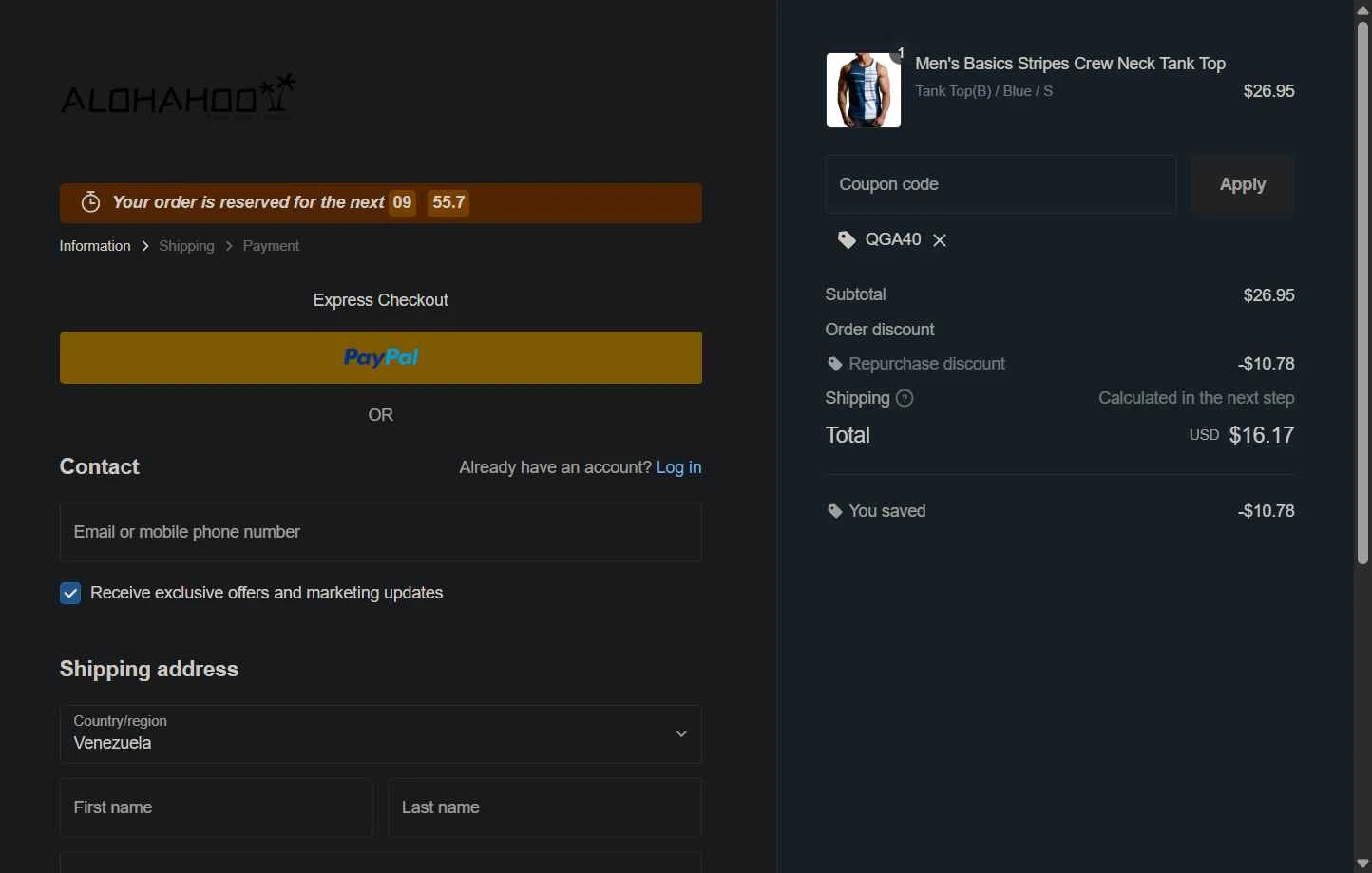 AlohaHoo checkout page showing AlohaHoo coupon code box | Screenshot taken by SimplyCodes community member on Dec 26, 2025