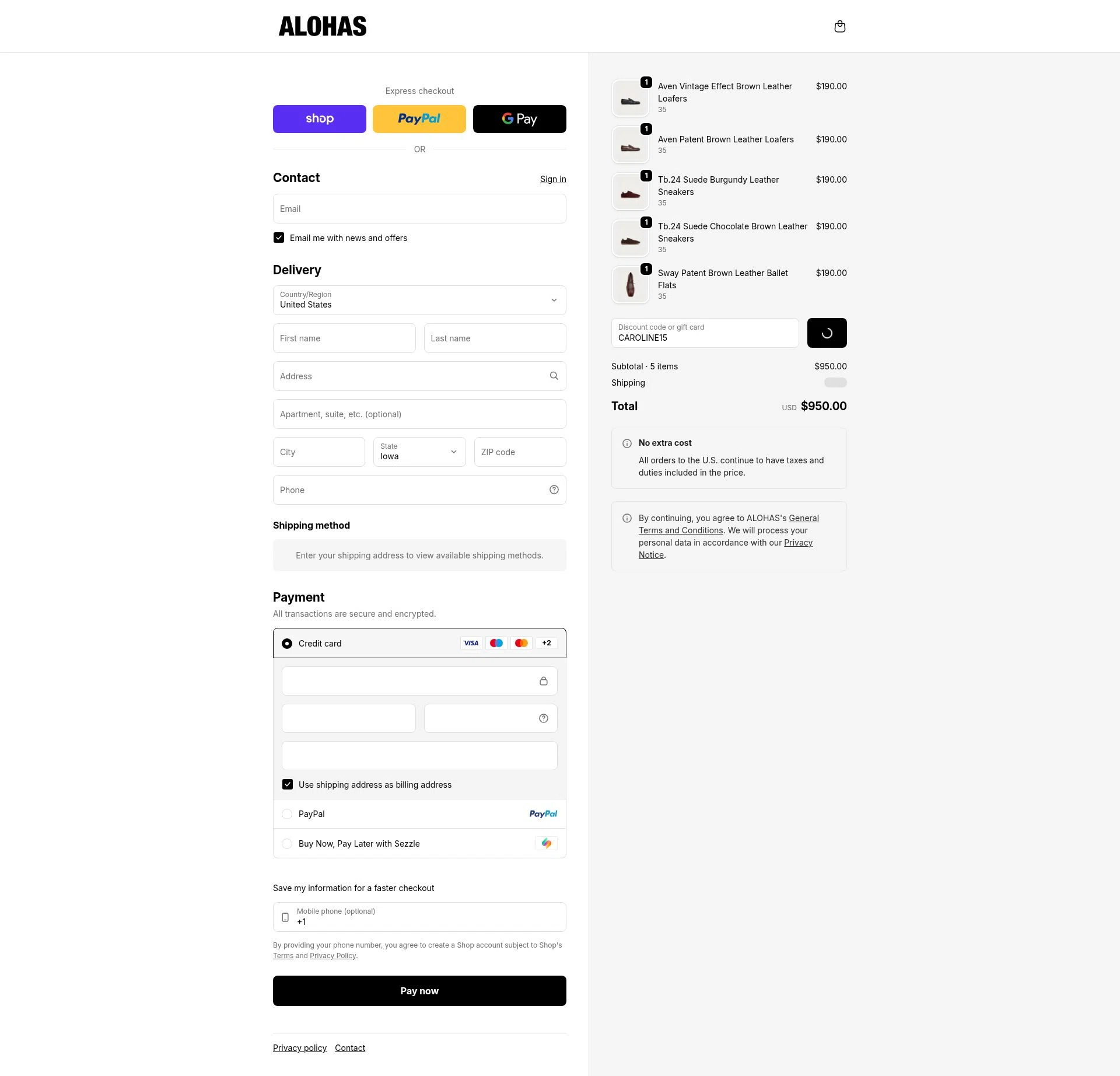 Alohas checkout page showing Alohas coupon code box | Screenshot taken by SimplyCodes community member on Jan 13, 2026