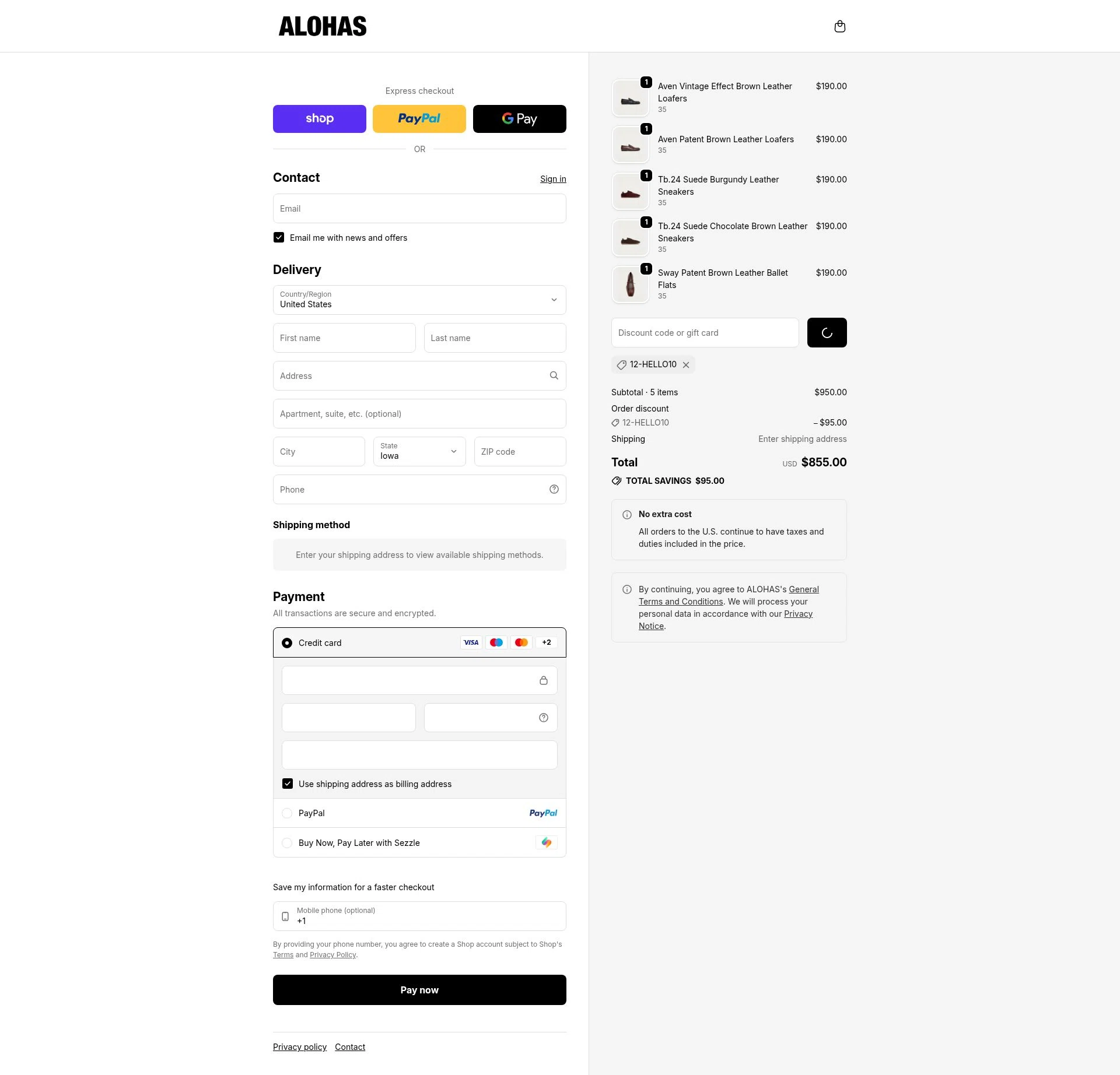 Alohas checkout page showing Alohas coupon code box | Screenshot taken by SimplyCodes community member on Jan 13, 2026