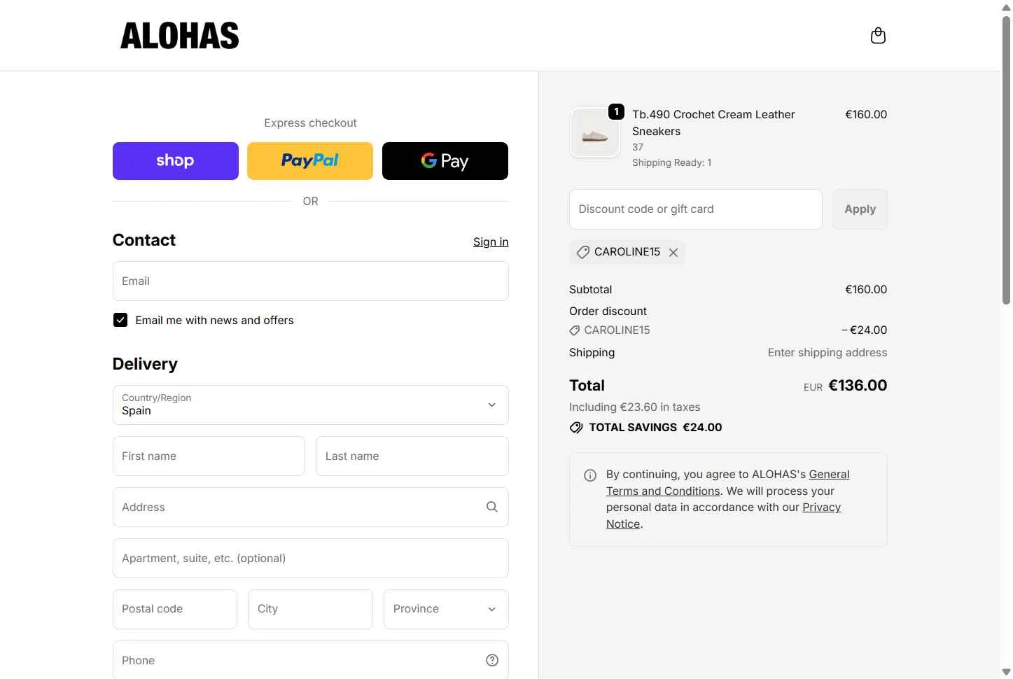 Alohas checkout page showing Alohas coupon code box | Screenshot taken by SimplyCodes community member on Dec 23, 2025
